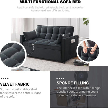 3-in-1 Velvet Sleeper Sofa Bed - Pull Out Couch with Adjustable Backrest, Armrests & Storage Pockets for Living Room