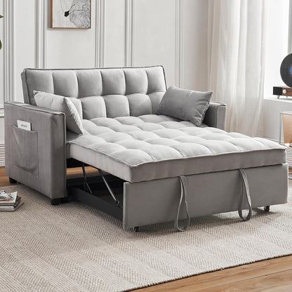 3-in-1 Velvet Sleeper Sofa Bed - Pull Out Couch with Adjustable Backrest, Armrests & Storage Pockets for Living Room
