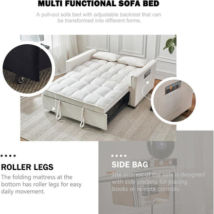 3-in-1 Velvet Sleeper Sofa Bed - Pull Out Couch with Adjustable Backrest, Armrests & Storage Pockets for Living Room