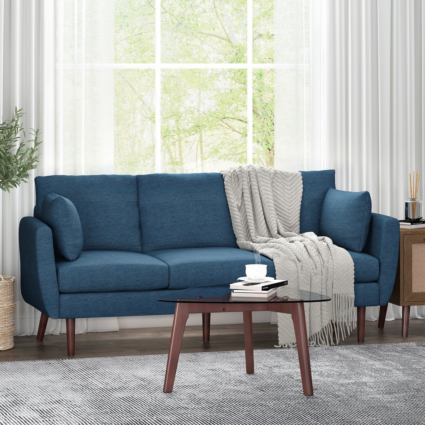 3-seater Sofa with Birchwood Legs and Pillows