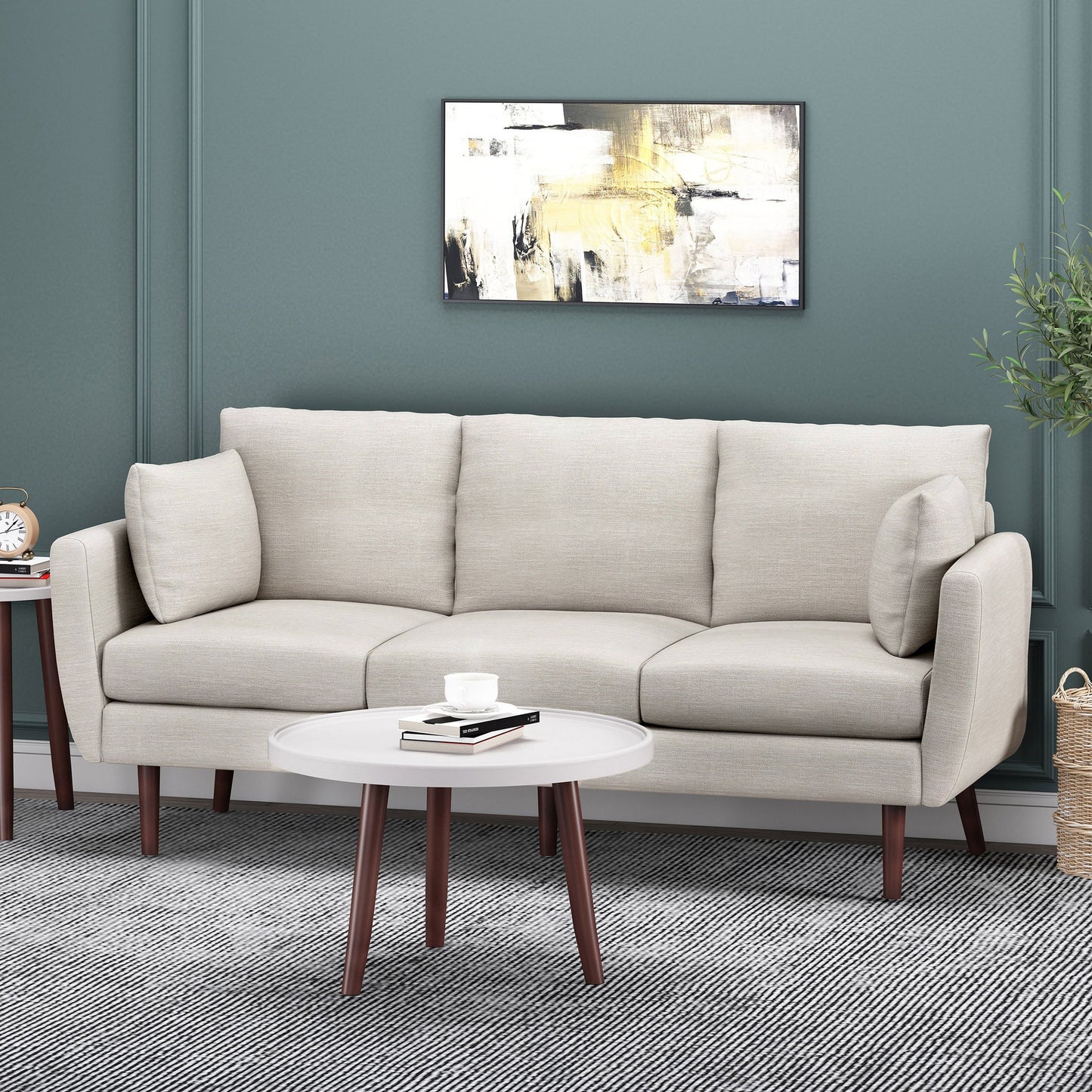 3-seater Sofa with Birchwood Legs and Pillows