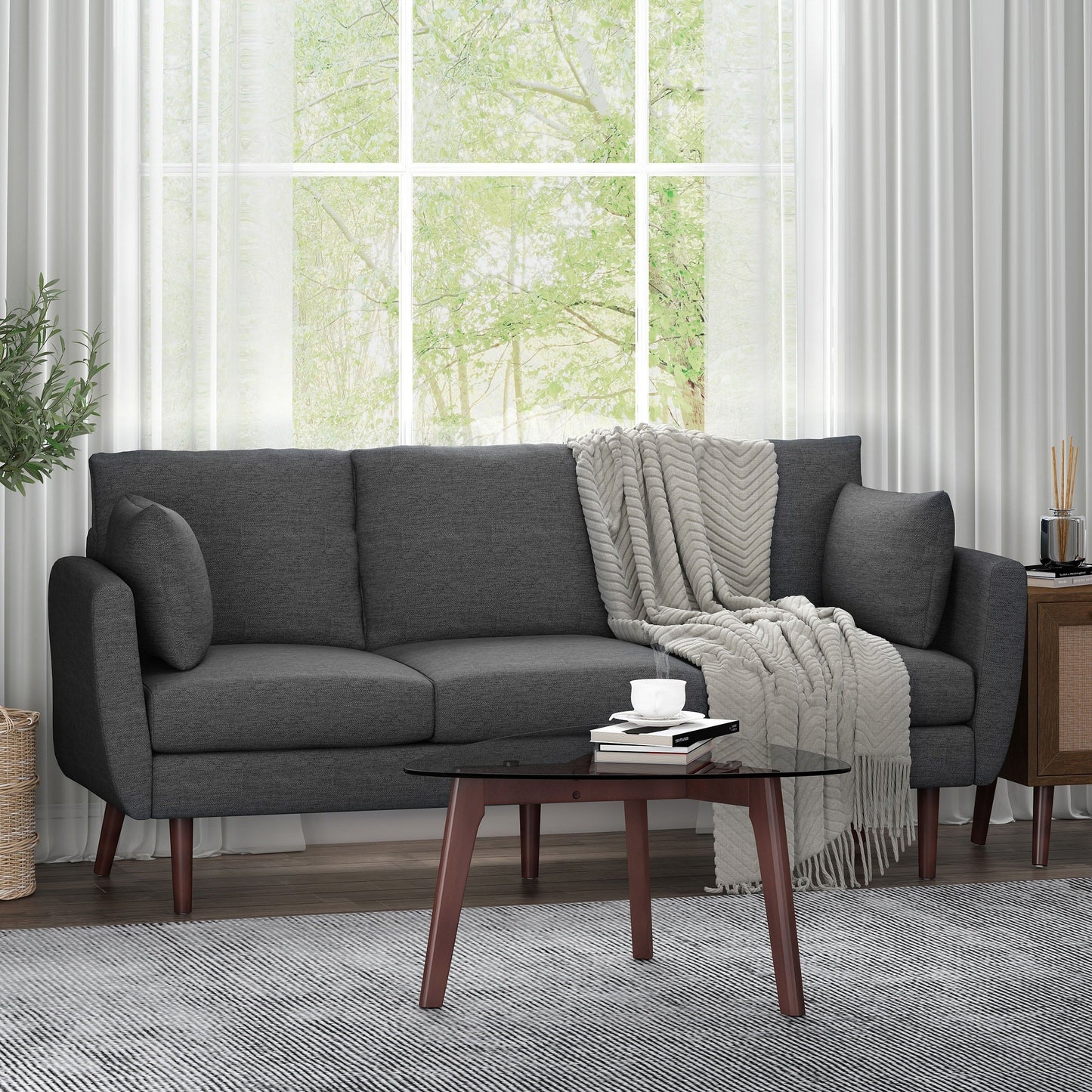 3-seater Sofa with Birchwood Legs and Pillows
