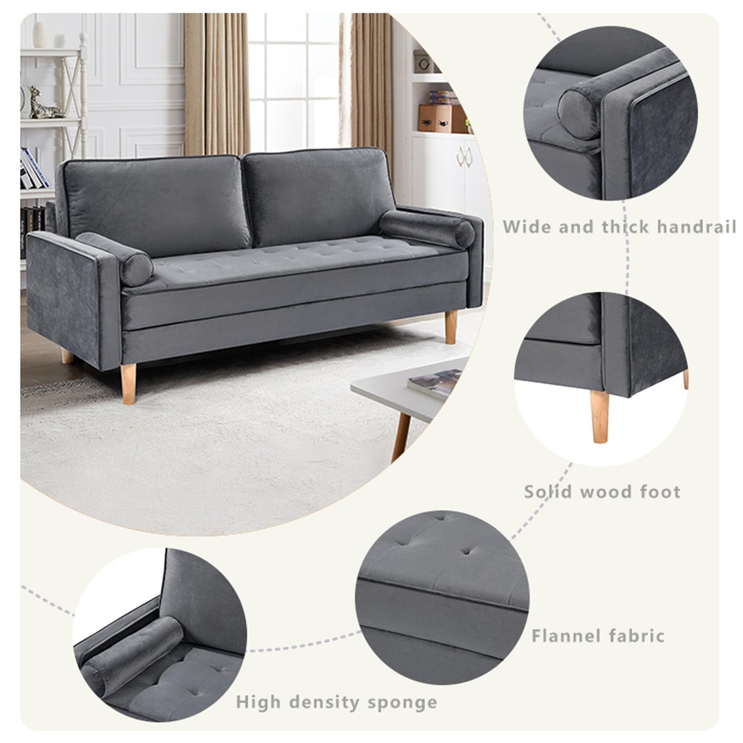 3-seater Sofa with Cotton Cushion