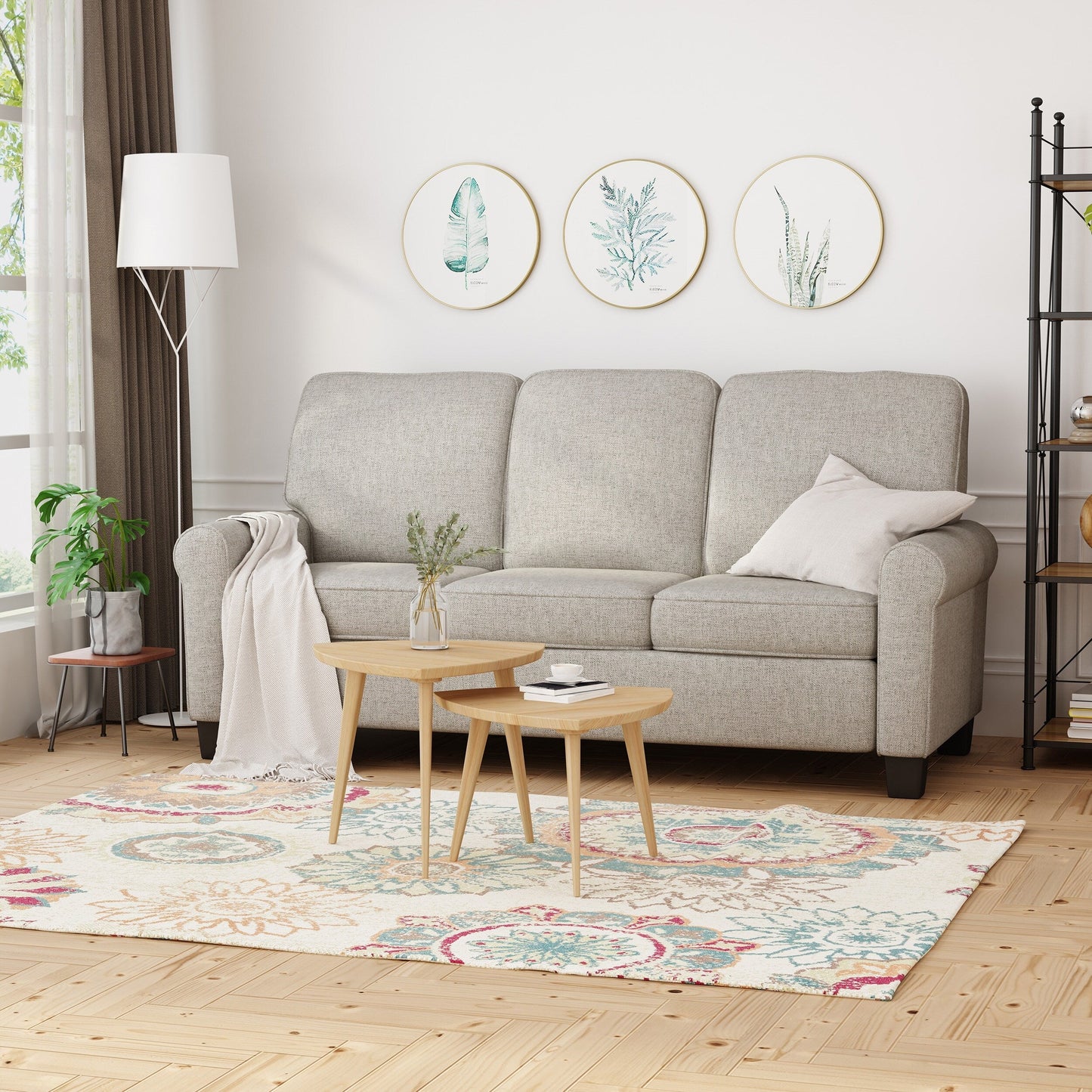 3-seater Sofa with Overstuffed Cushions and Tapered Legs