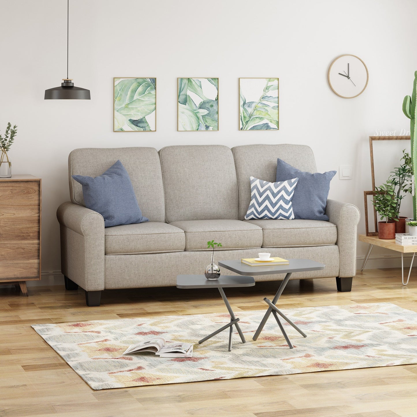 3-seater Sofa with Overstuffed Cushions and Tapered Legs