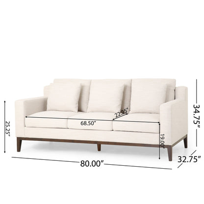 3-seater Sofa with Wood Legs and Matching Pillows