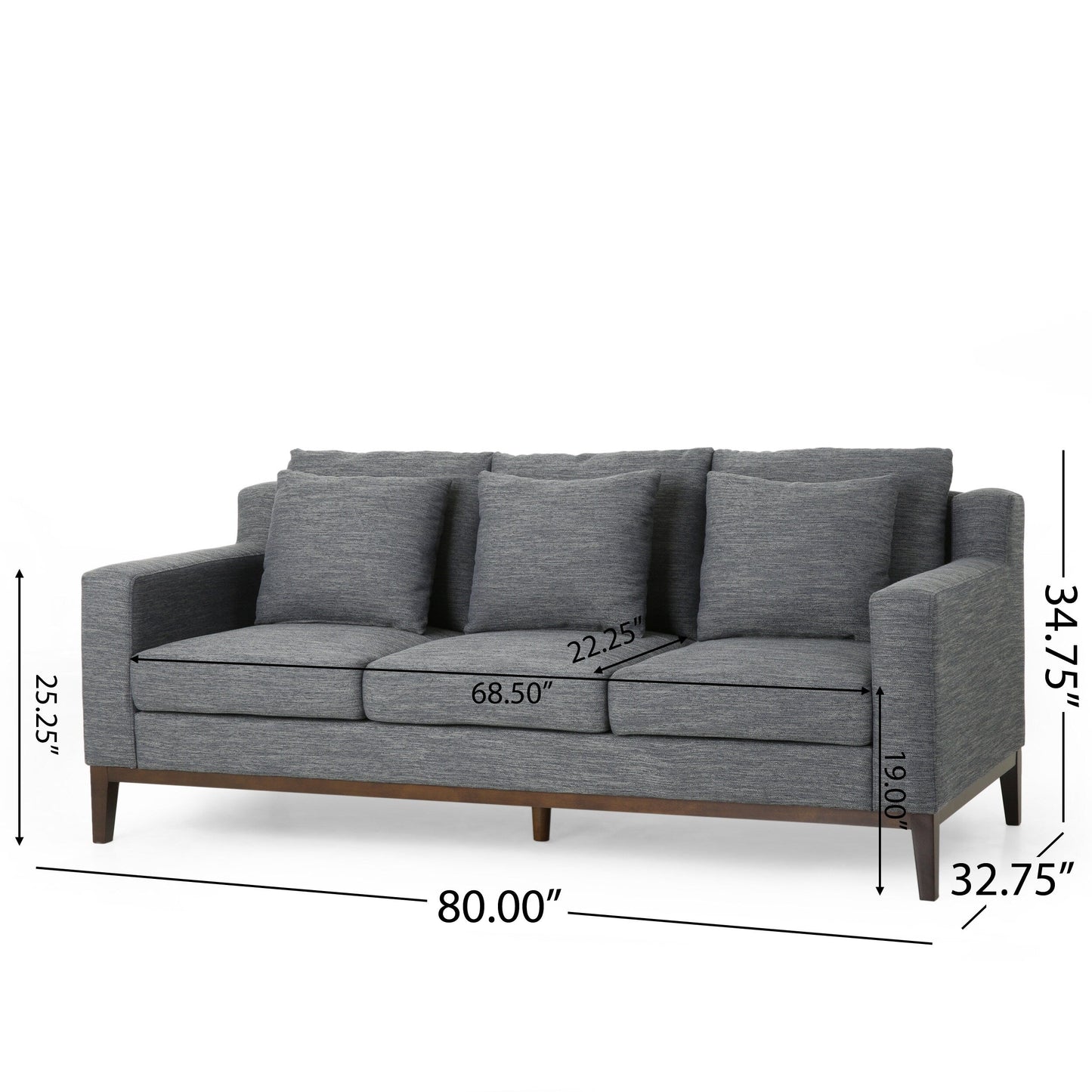 3-seater Sofa with Wood Legs and Matching Pillows