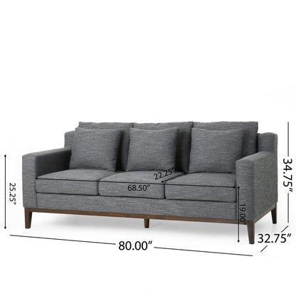 3-seater Sofa with Wood Legs and Matching Pillows