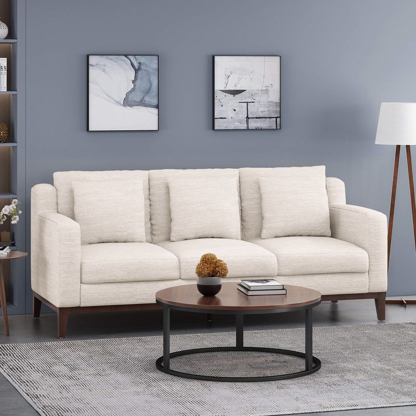 3-seater Sofa with Wood Legs and Matching Pillows