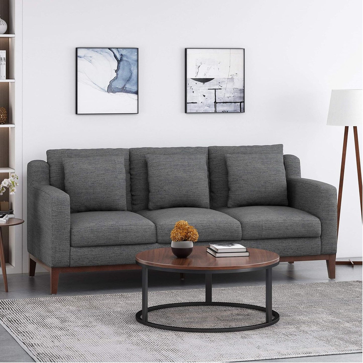 3-seater Sofa with Wood Legs and Matching Pillows