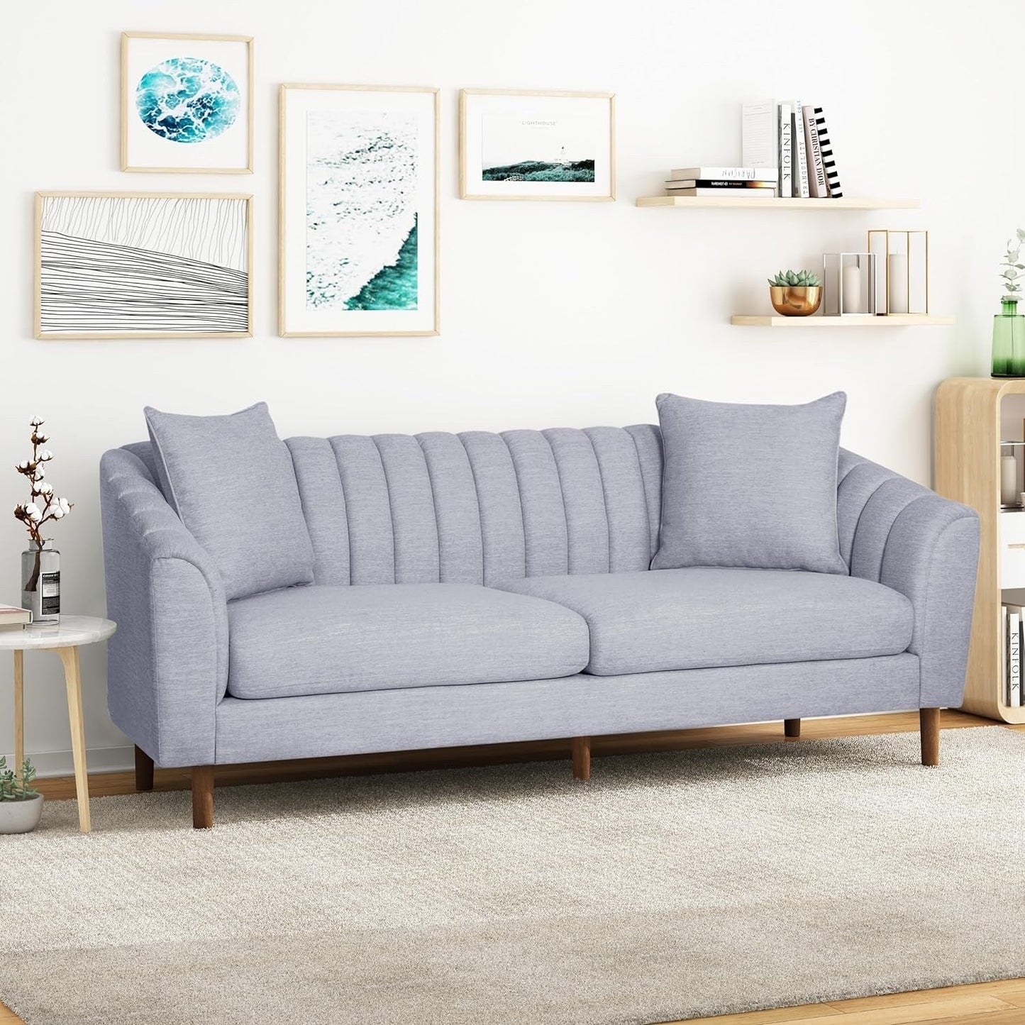 3-seater Sofa with Wood Legs and Pillows