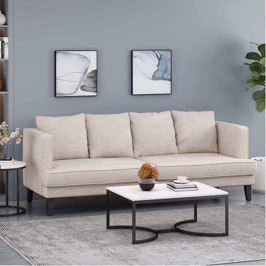 3-seater Sofa with Wood Legs and Tufted Back