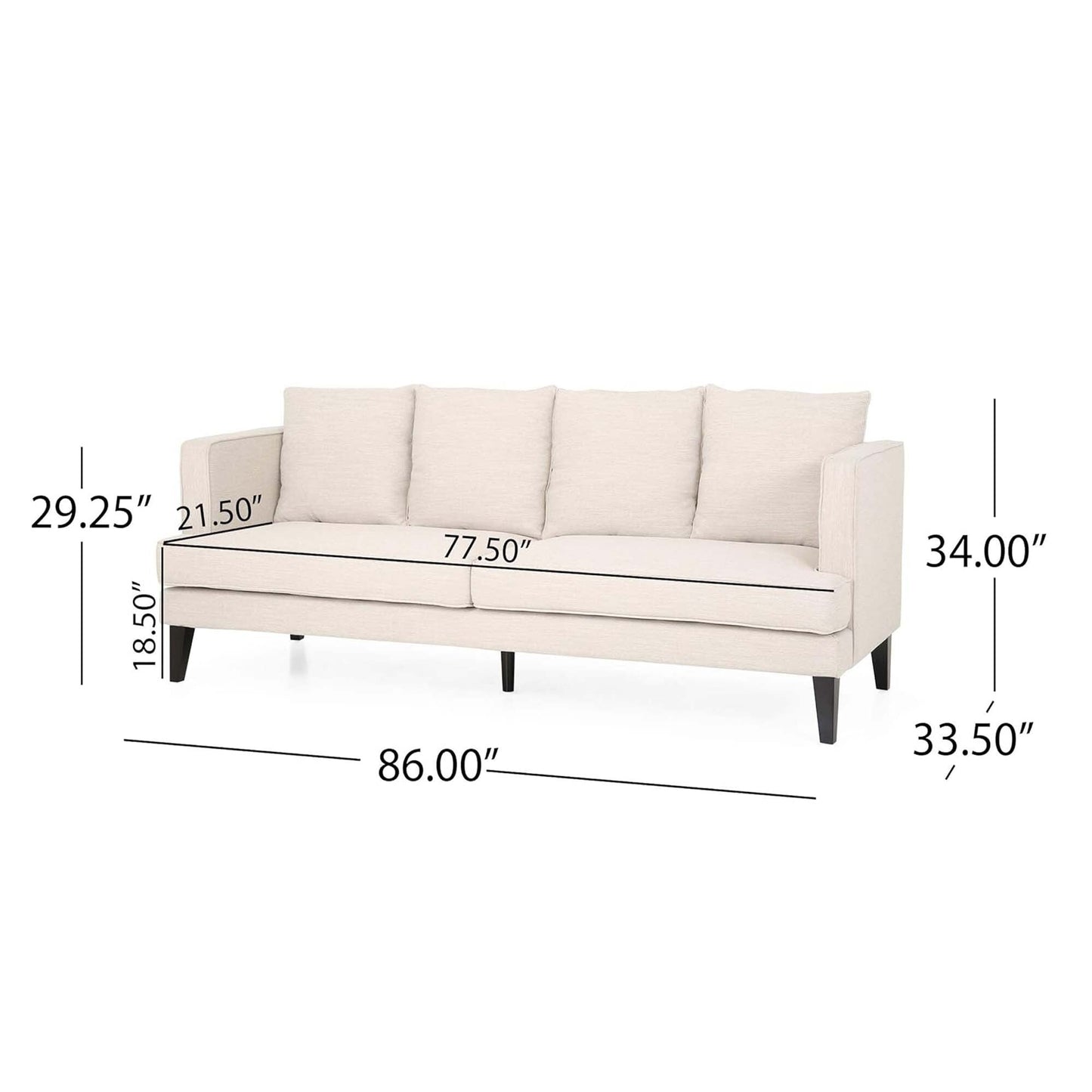 3-seater Sofa with Wood Legs and Tufted Back