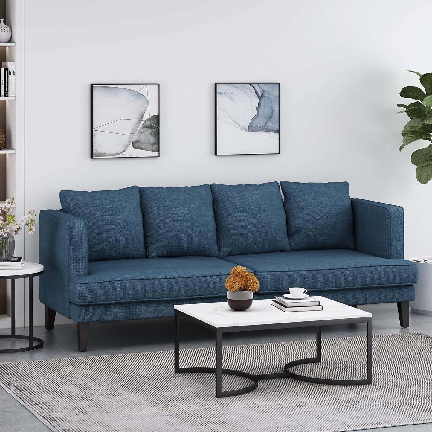 3-seater Sofa with Wood Legs and Tufted Back