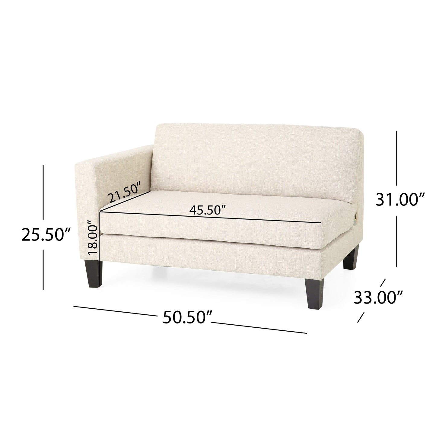 3-seater Sofa with Wood Legs and Two Pillows