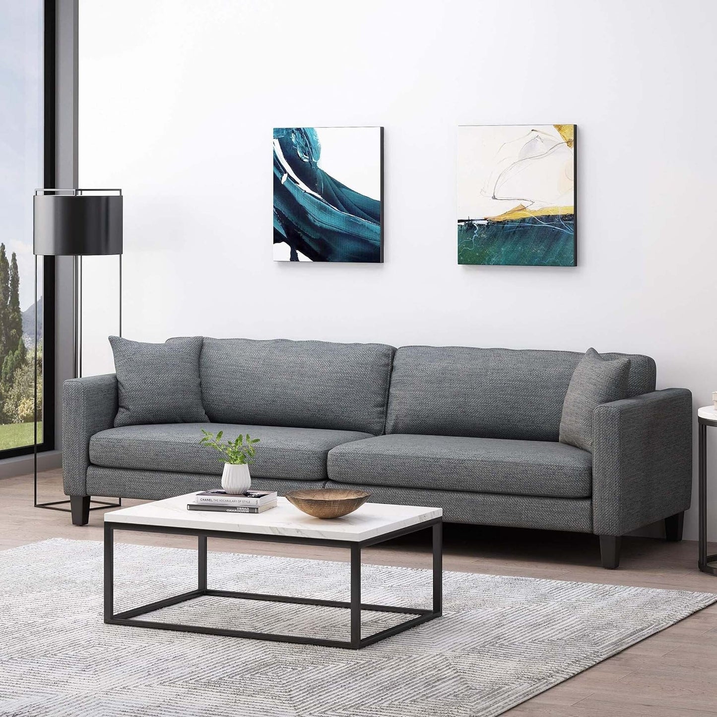 3-seater Sofa with Wood Legs and Two Pillows