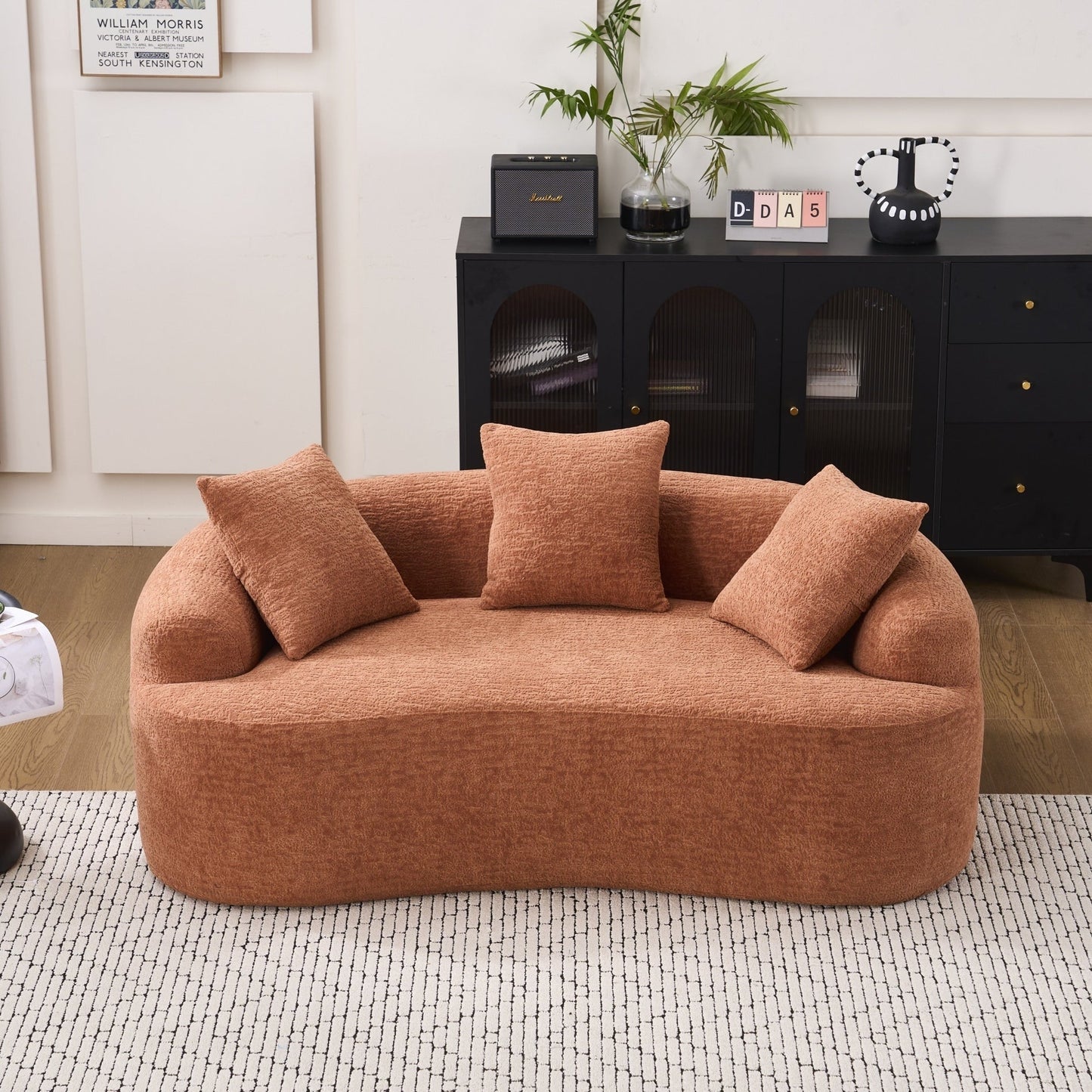 30D Chenille No-Assembly Compact Curved Loveseat Full Compression Sponge Sofa