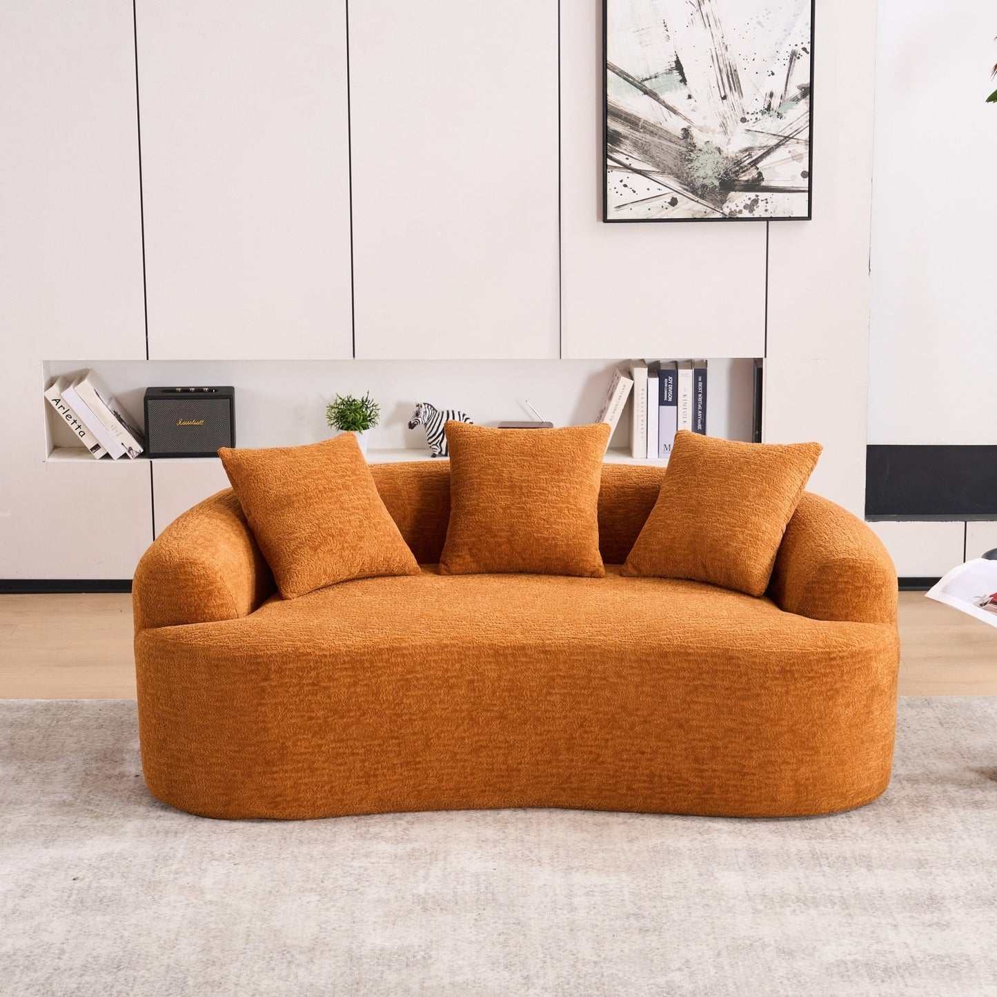 30D Chenille No-Assembly Compact Curved Loveseat Full Compression Sponge Sofa