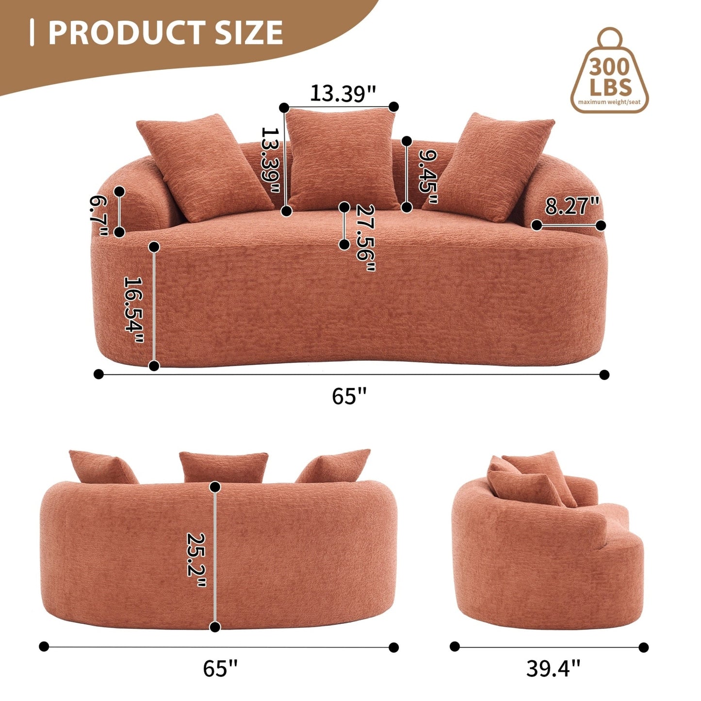 30D Chenille No-Assembly Compact Curved Loveseat Full Compression Sponge Sofa