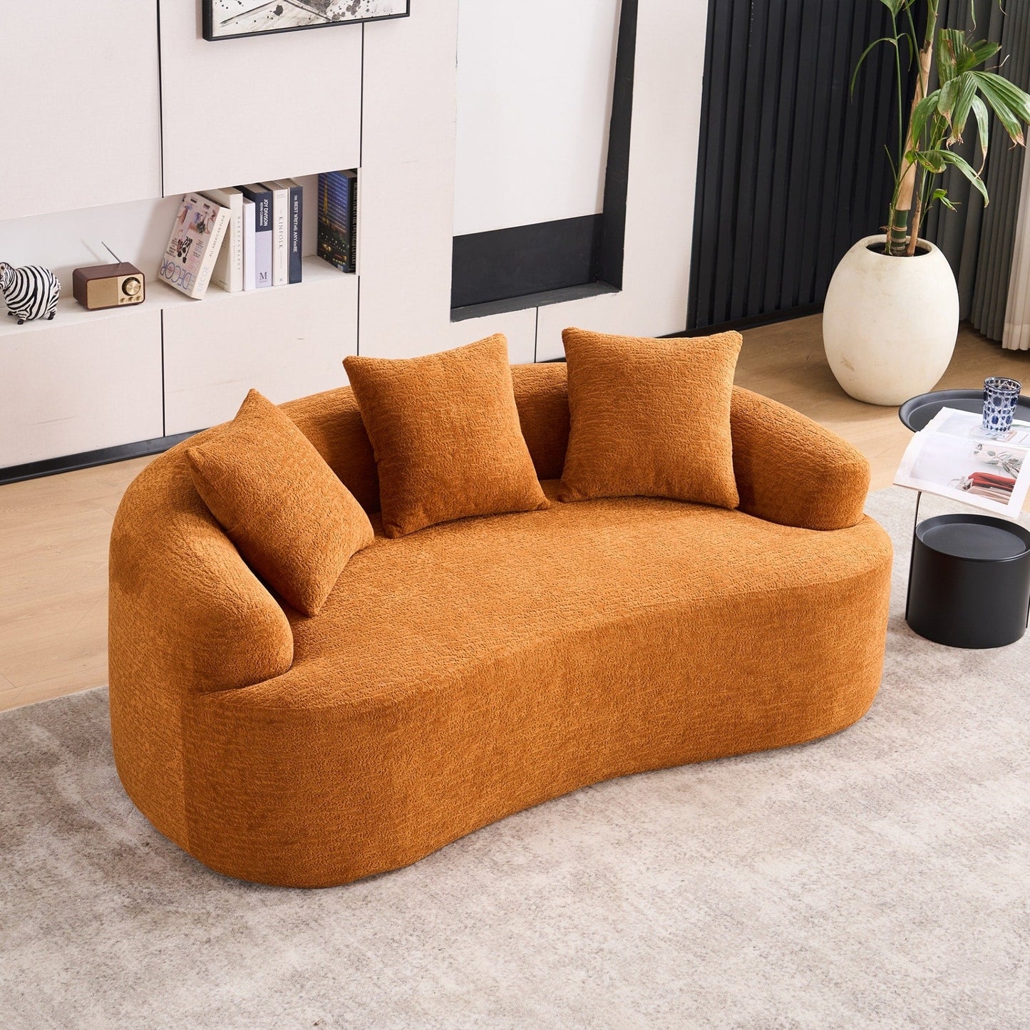 30D Chenille No-Assembly Compact Curved Loveseat Full Compression Sponge Sofa