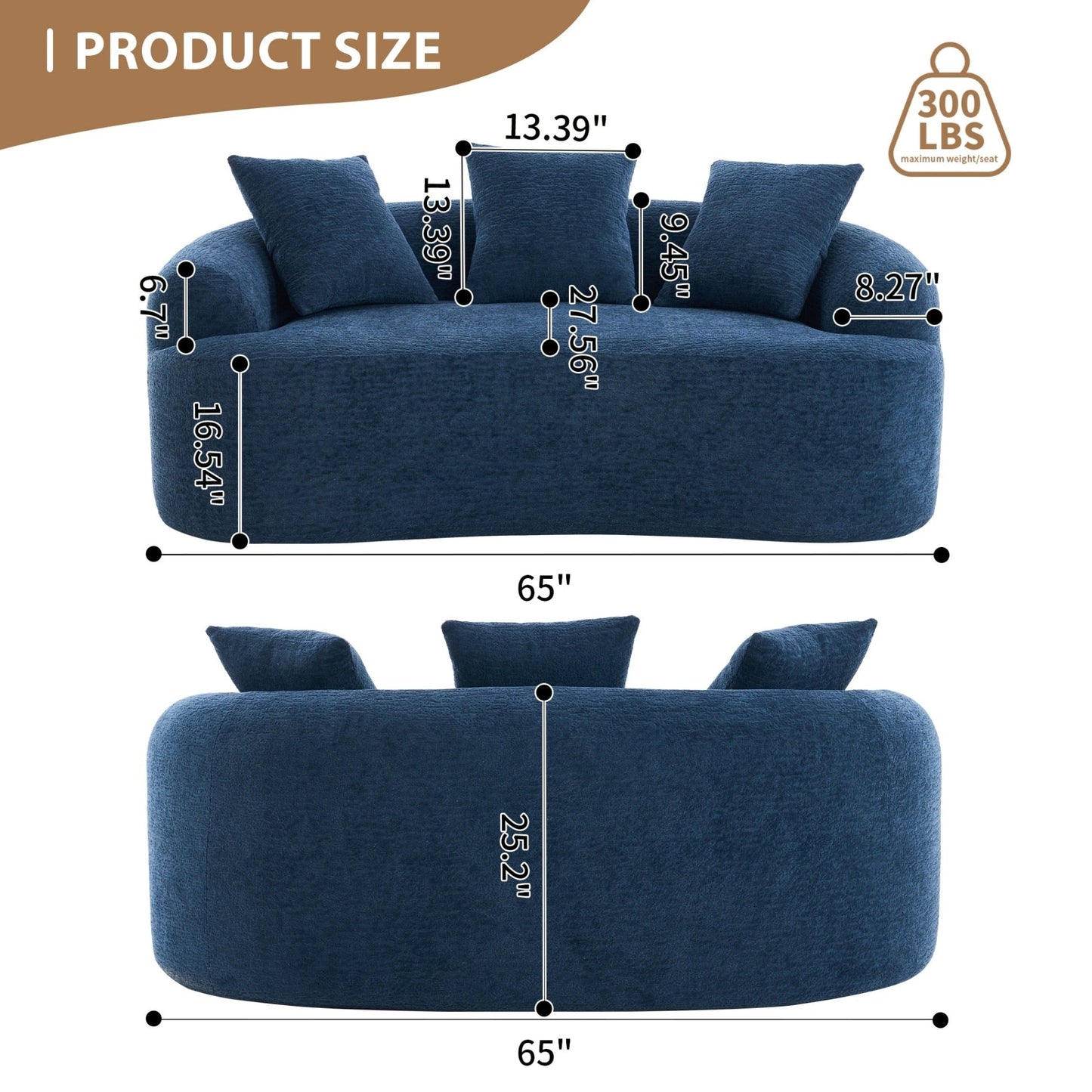 30D Chenille No-Assembly Compact Curved Loveseat Full Compression Sponge Sofa