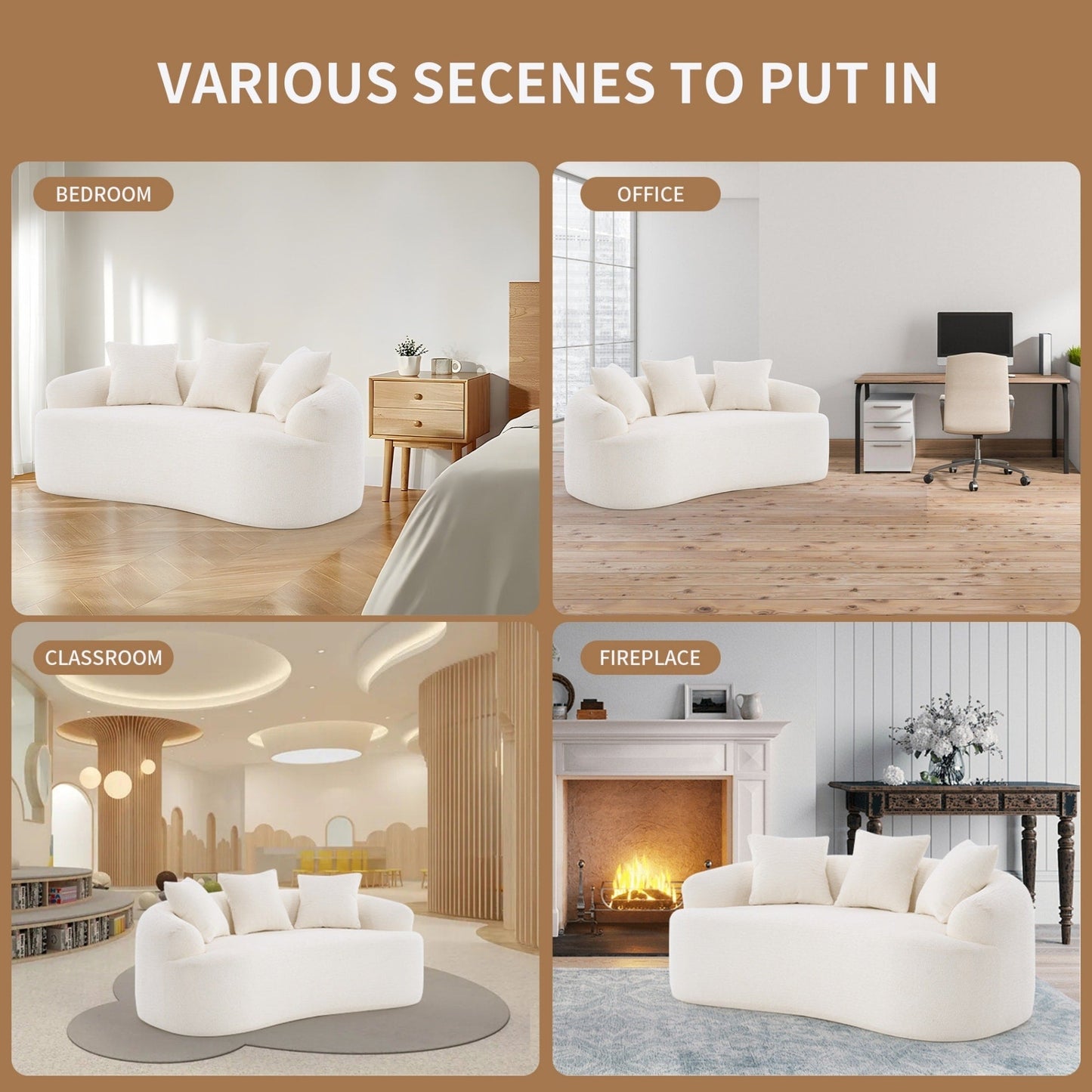 30D Chenille No-Assembly Compact Curved Loveseat Full Compression Sponge Sofa