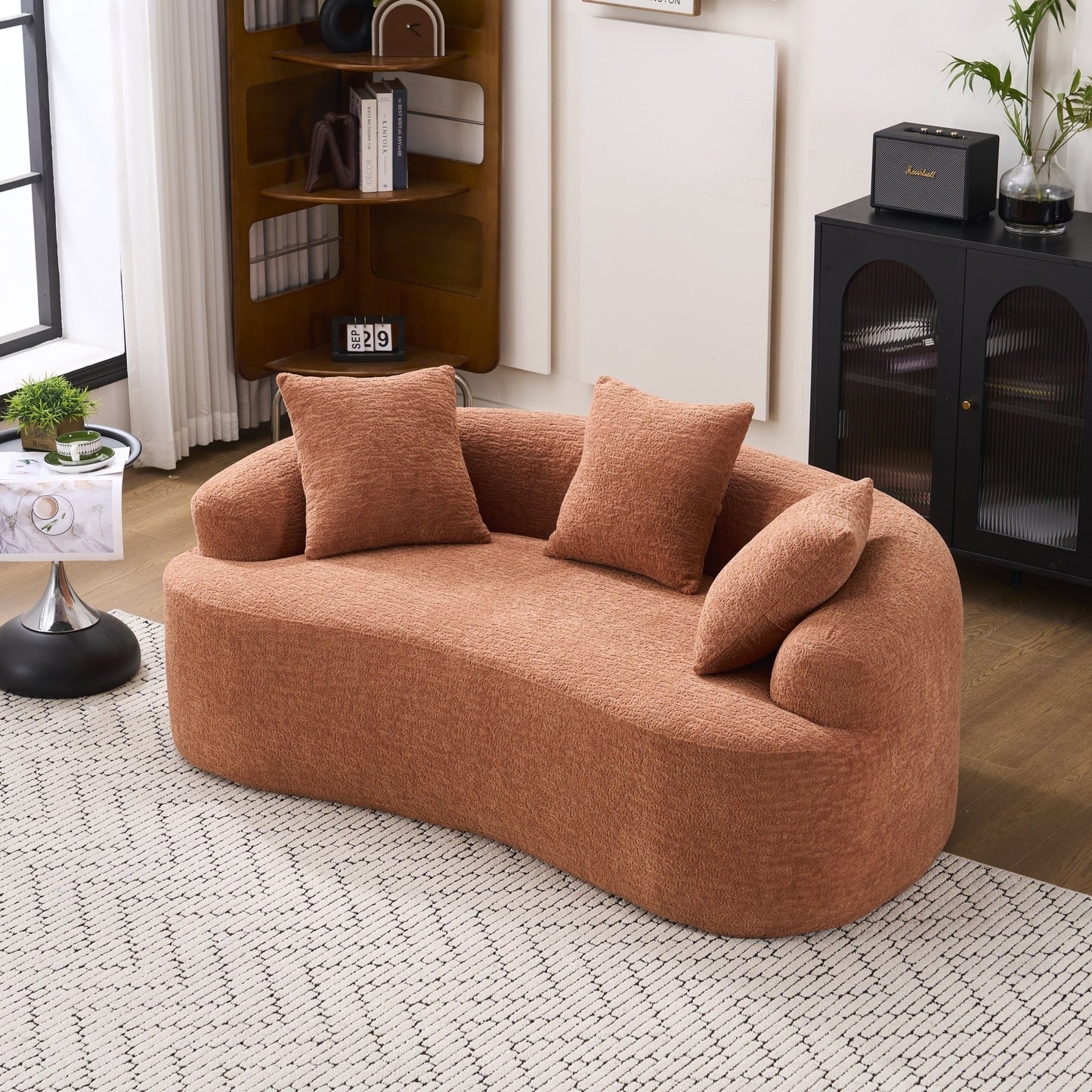30D Chenille No-Assembly Compact Curved Loveseat Full Compression Sponge Sofa