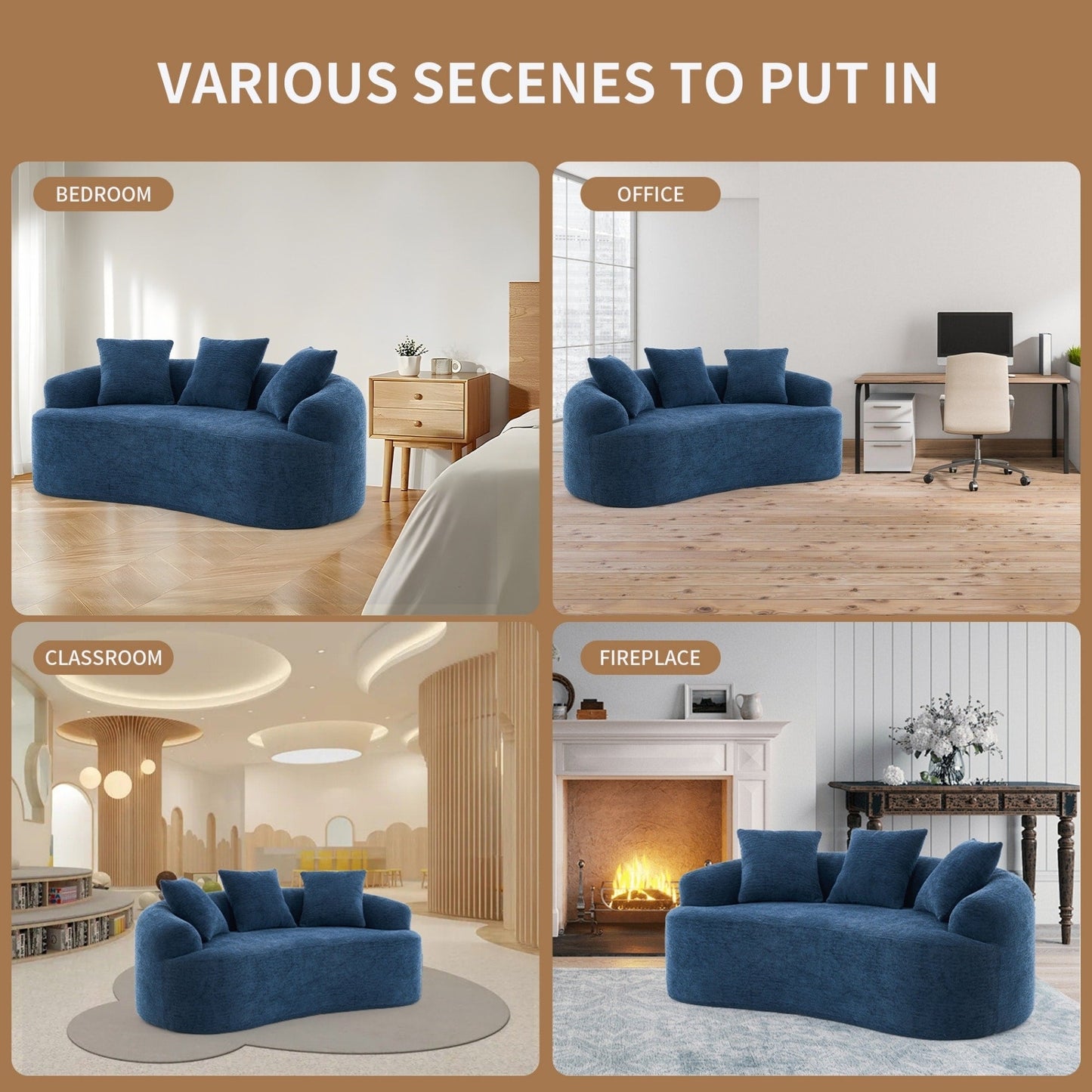 30D Chenille No-Assembly Compact Curved Loveseat Full Compression Sponge Sofa