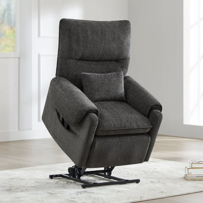 30 Power Lift Assist Recliner Arm Chair Steel Gray Chenille