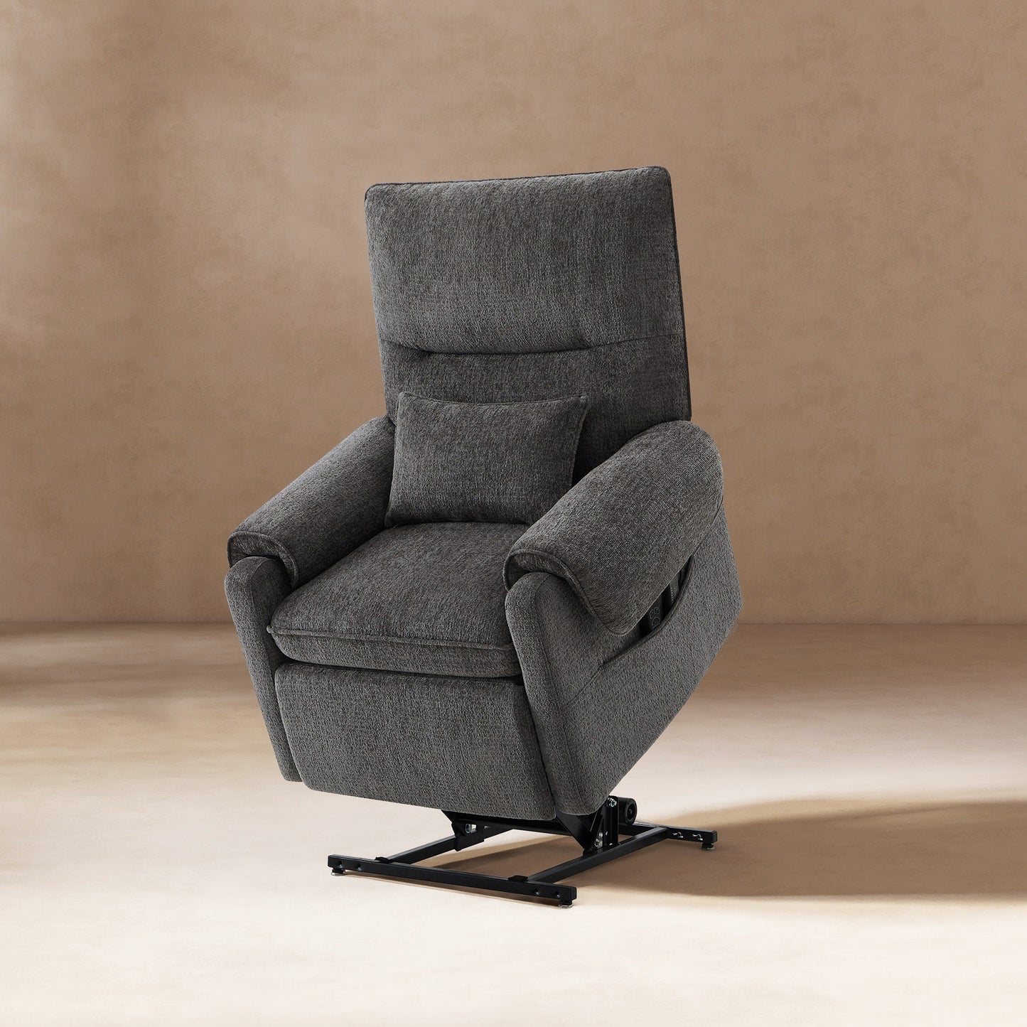 30 Power Lift Assist Recliner Arm Chair Steel Gray Chenille