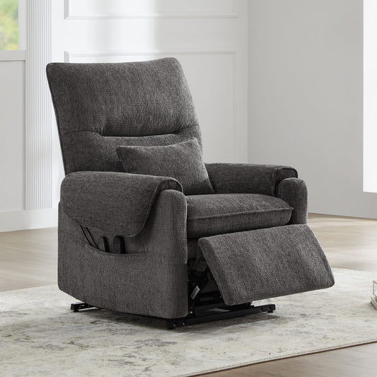 30 Power Lift Assist Recliner Arm Chair Steel Gray Chenille