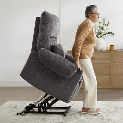 30 Power Lift Assist Recliner Arm Chair Steel Gray Chenille