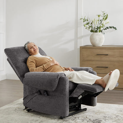 30 Power Lift Assist Recliner Arm Chair Steel Gray Chenille