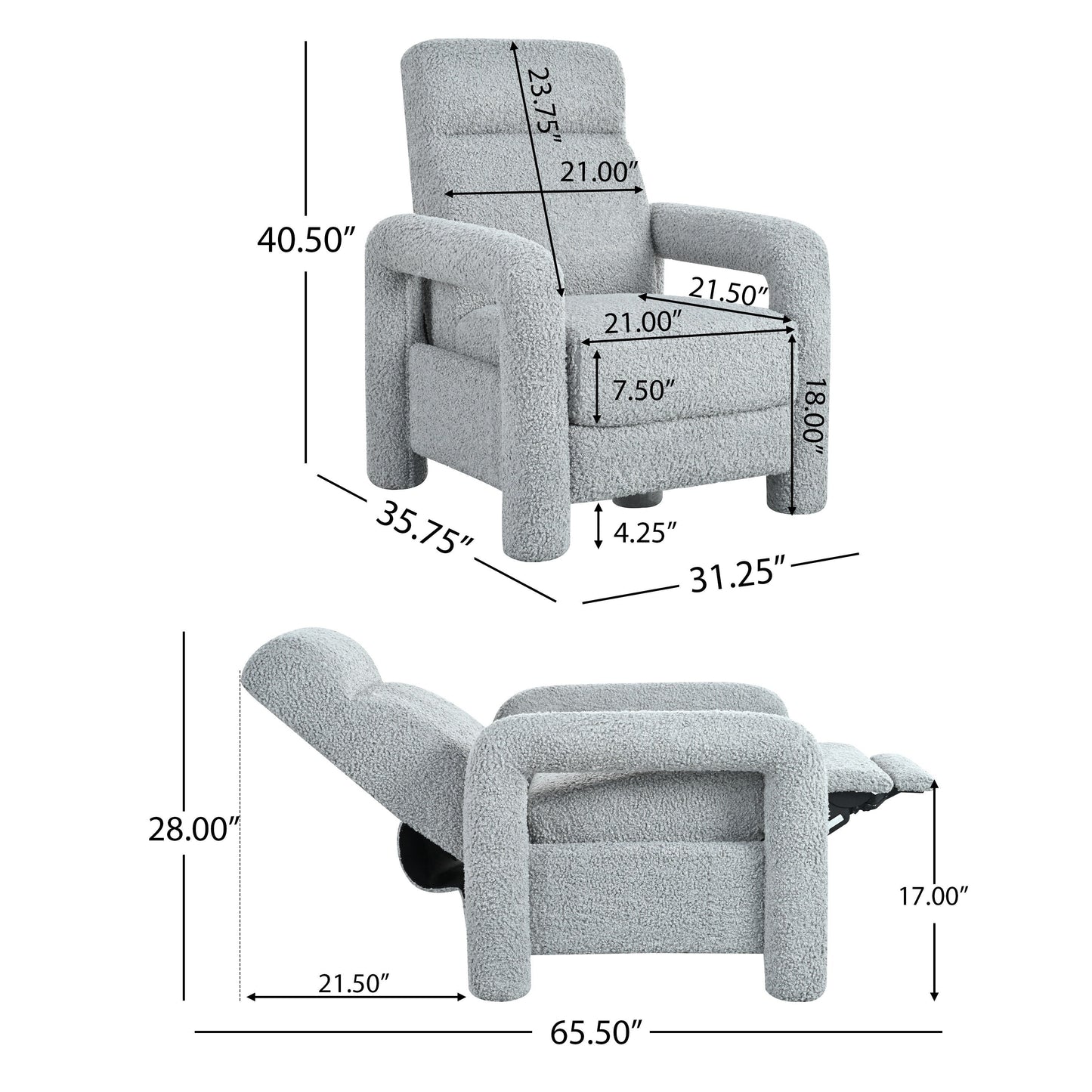31.25 Push Back Recliner Armchair Upholstered