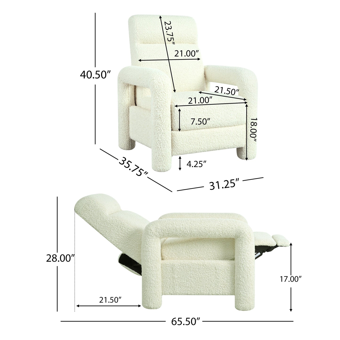 31.25 Push Back Recliner Armchair Upholstered