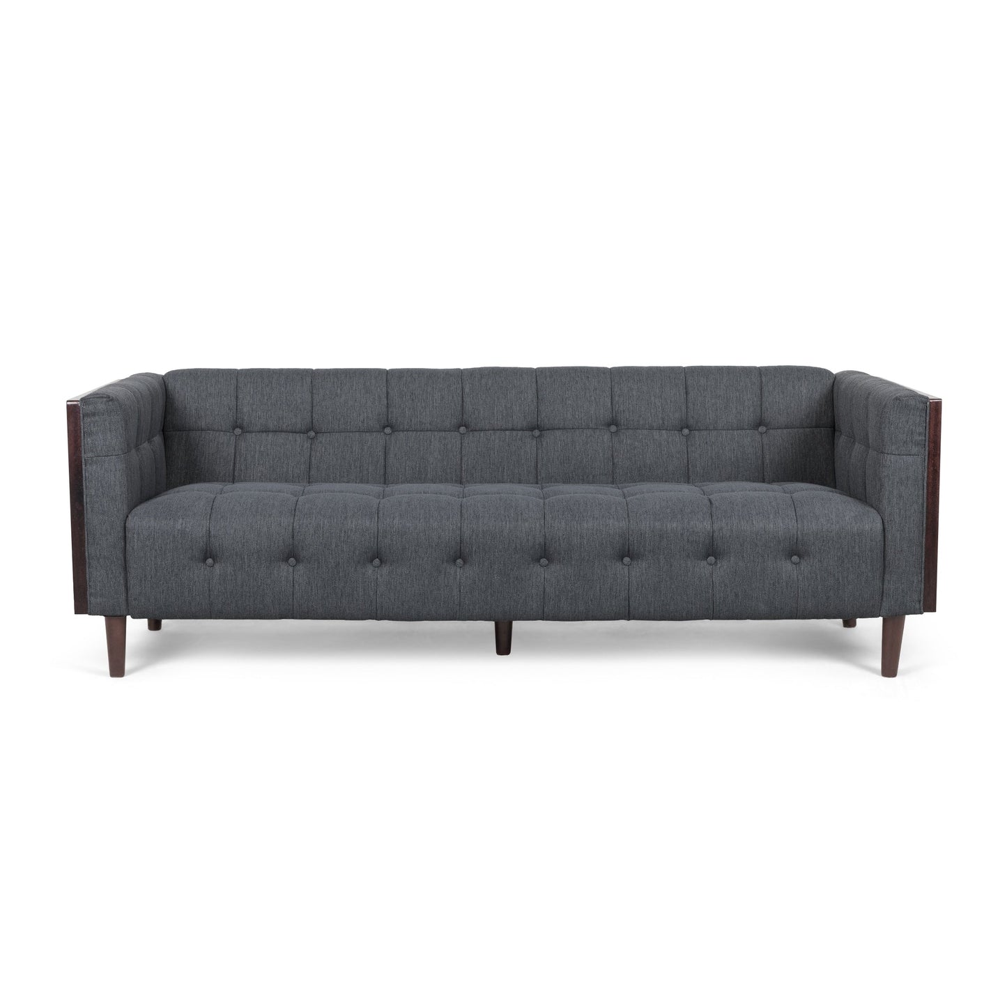 31.5 Button Tufted 3-seater Sofa with Wood Legs and Rubberwood Frame for Living Room