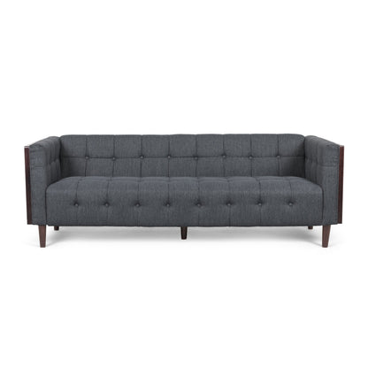 31.5 Button Tufted 3-seater Sofa with Wood Legs and Rubberwood Frame for Living Room