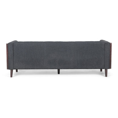 31.5 Button Tufted 3-seater Sofa with Wood Legs and Rubberwood Frame for Living Room