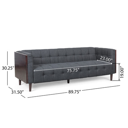 31.5 Button Tufted 3-seater Sofa with Wood Legs and Rubberwood Frame for Living Room