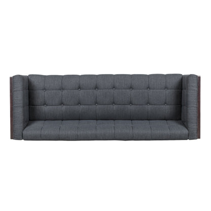 31.5 Button Tufted 3-seater Sofa with Wood Legs and Rubberwood Frame for Living Room
