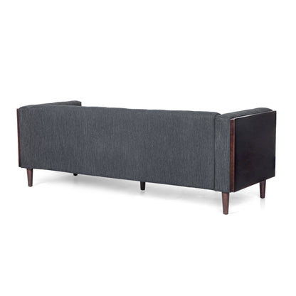 31.5 Button Tufted 3-seater Sofa with Wood Legs and Rubberwood Frame for Living Room