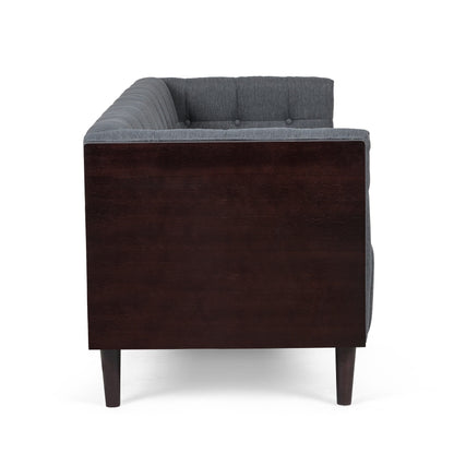 31.5 Button Tufted 3-seater Sofa with Wood Legs and Rubberwood Frame for Living Room