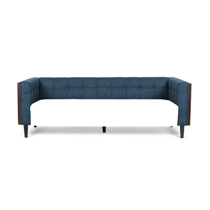 31.5 Button Tufted 3-seater Sofa with Wood Legs and Rubberwood Frame for Living Room