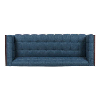 31.5 Button Tufted 3-seater Sofa with Wood Legs and Rubberwood Frame for Living Room