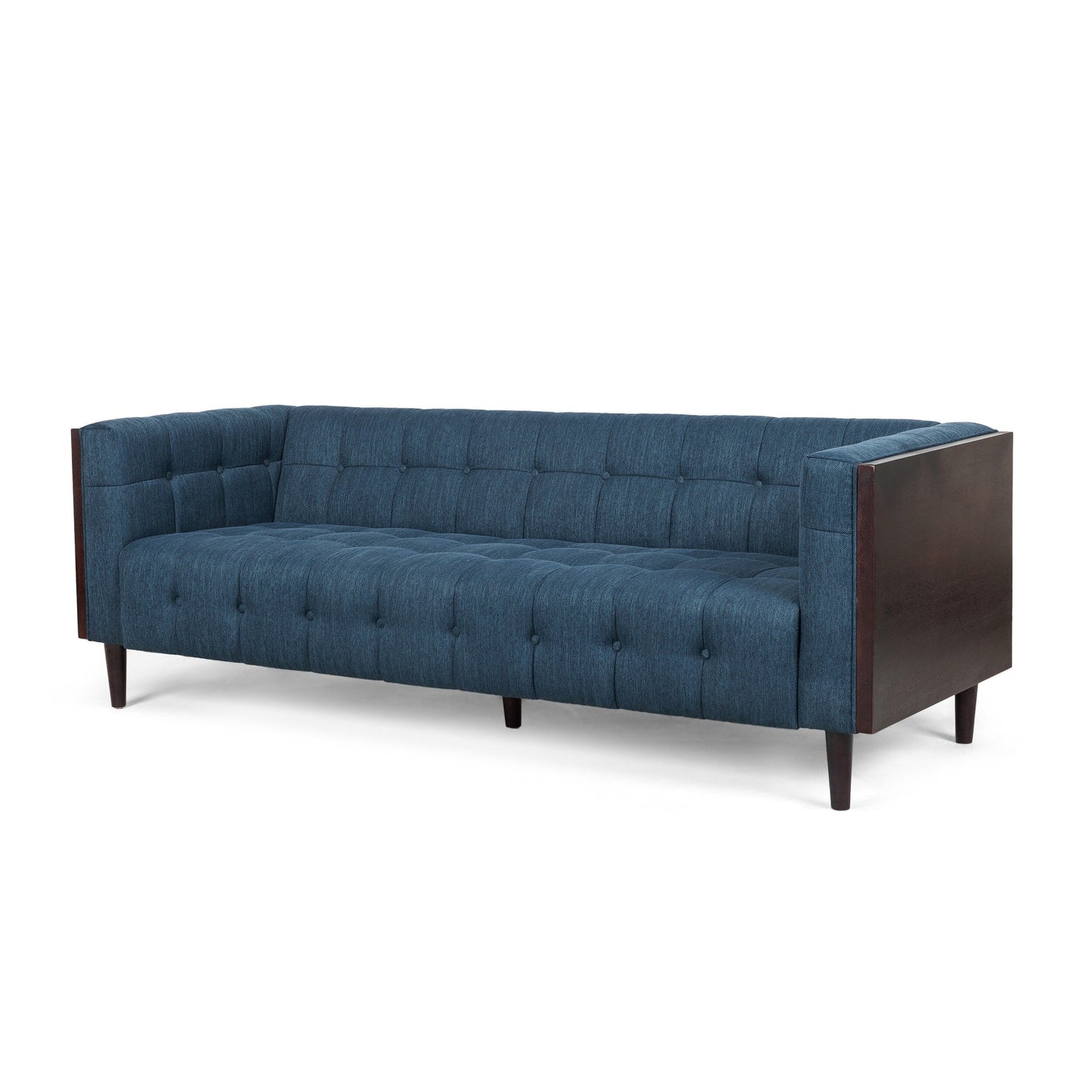 31.5 Button Tufted 3-seater Sofa with Wood Legs and Rubberwood Frame for Living Room
