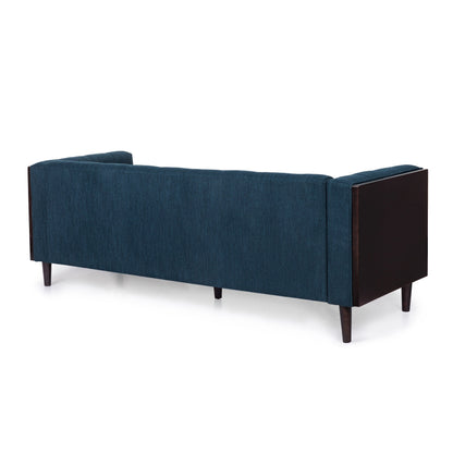 31.5 Button Tufted 3-seater Sofa with Wood Legs and Rubberwood Frame for Living Room