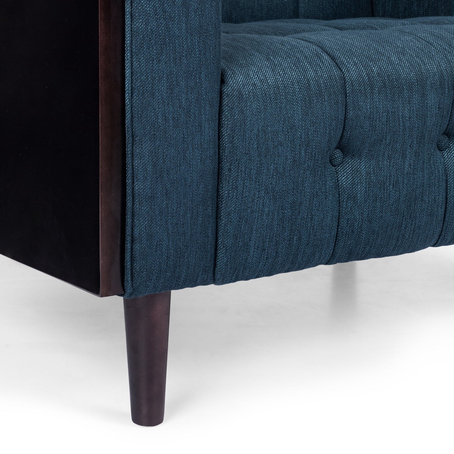 31.5 Button Tufted 3-seater Sofa with Wood Legs and Rubberwood Frame for Living Room