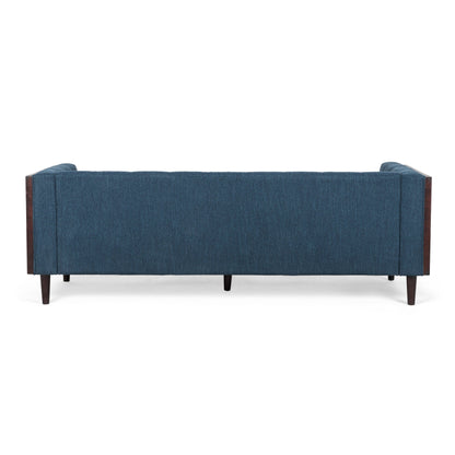 31.5 Button Tufted 3-seater Sofa with Wood Legs and Rubberwood Frame for Living Room