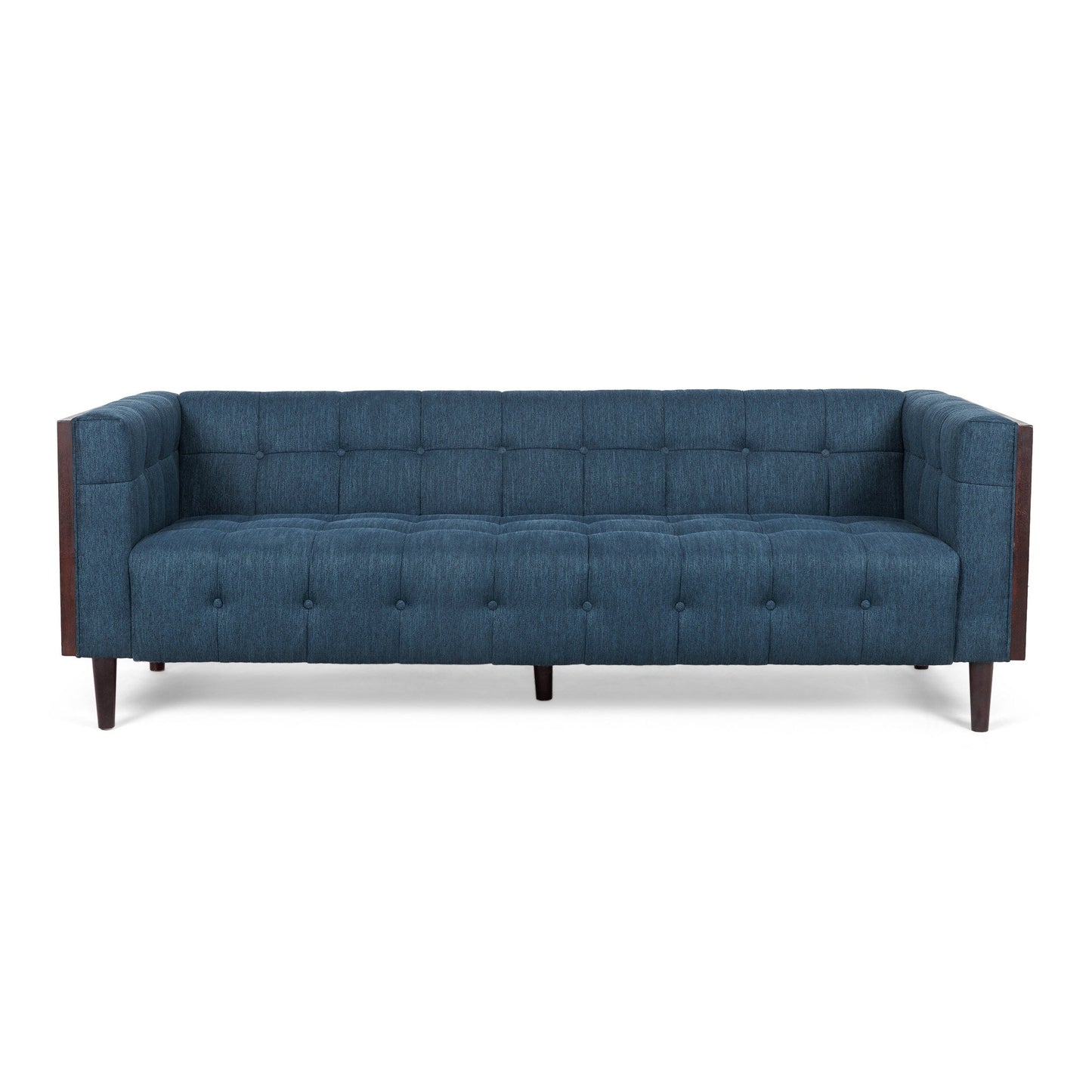 31.5 Button Tufted 3-seater Sofa with Wood Legs and Rubberwood Frame for Living Room