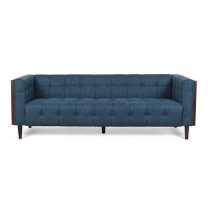 31.5 Button Tufted 3-seater Sofa with Wood Legs and Rubberwood Frame for Living Room